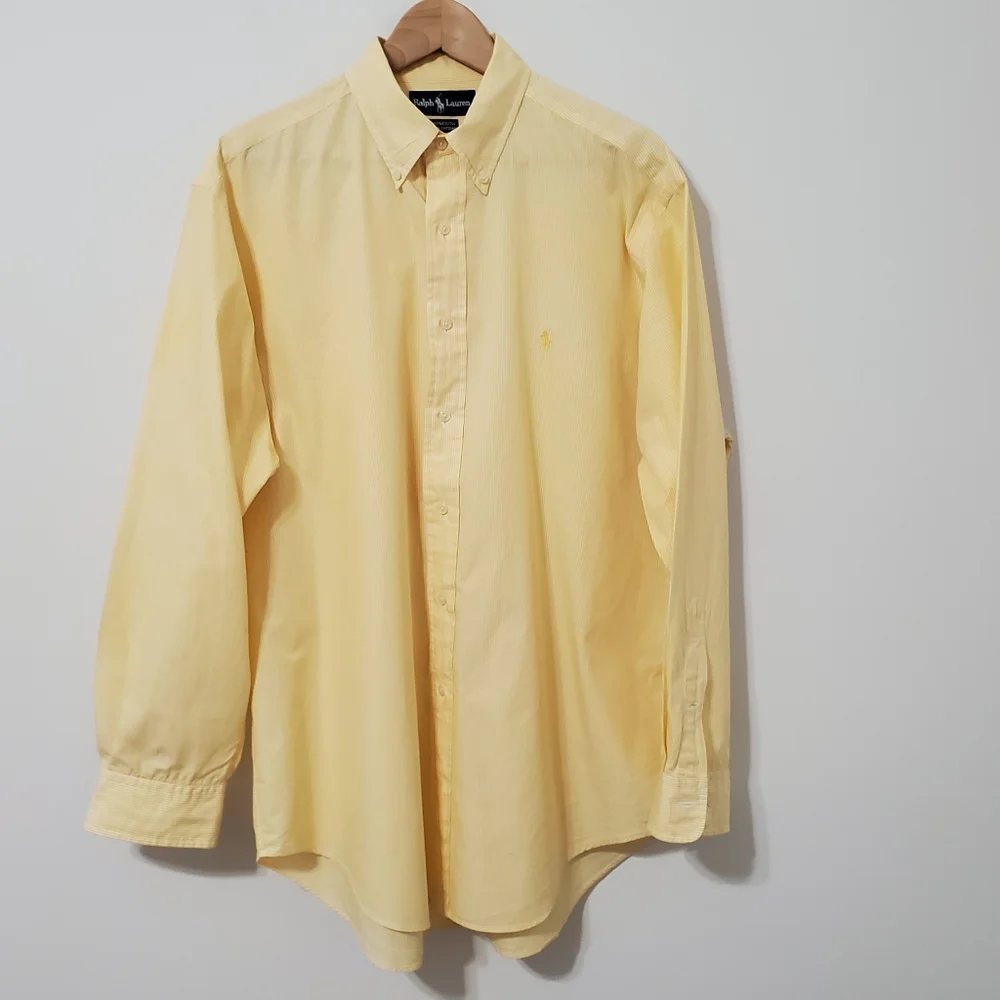 Ralph Lauren Yarmouth Yellow Striped Button Down Shirt 16.5 Neck - Picture 2 of 8